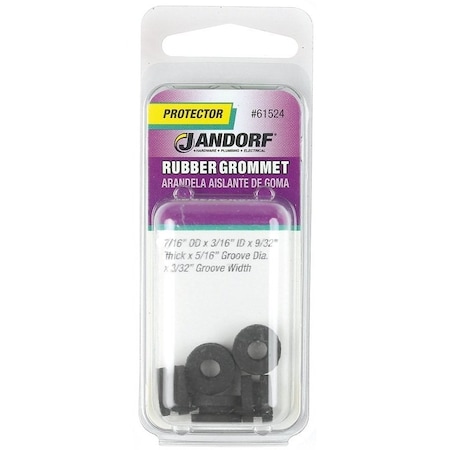 Jandorf Grommet, Rubber, Black, 9/32 in Thick Panel 61524