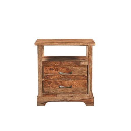 Homeroots 27" Brown Solid Wood Two Drawer Nightstand 552248