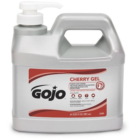 Gojo Gel Hand Cleaner, Includes Pumice Scrubbers, Cherry Fragrance, Dye Free, .5 Gal Pump Bottle 2356-04
