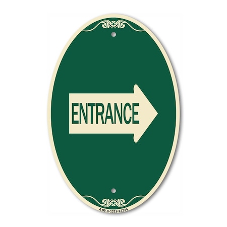 Signmission Right Arrow Entrance, 12 Inch X 18 Inch Architectural Oval, Heavy Gauge Aluminum A-OV-G-1218-24234