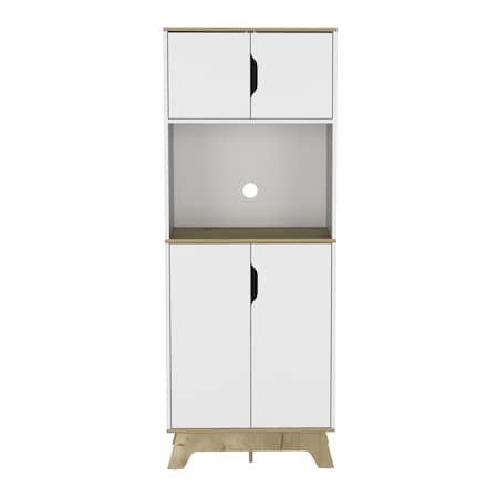 Homeroots 67in Light Oak and White Pantry Cabinet with Two Shelves 488521