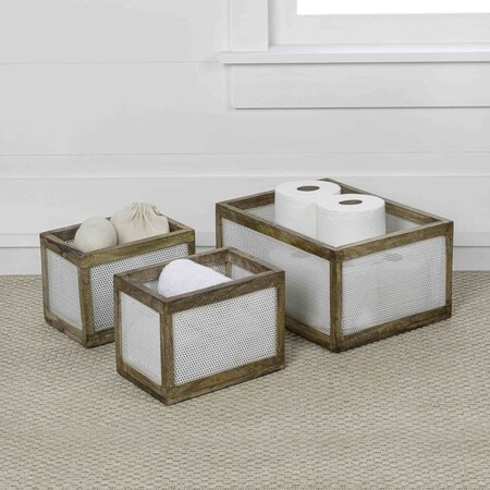 Happimess Fallon Modern Minimalist Handmade Wooden Metal Nesting Storage Baskets, White/Natural, 3PK BSK3005A-3SET