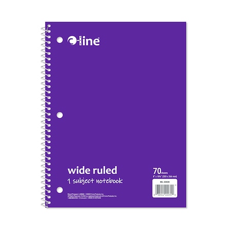 C-Line Products 8-1/2" x 10-1/2" Purple Wide Ruled 1-Subject Spiral Notebook, 1/EA, 24EA/CT 22039-CT