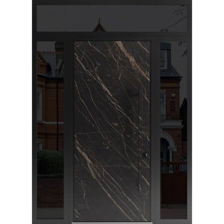 Vdomdoors Steel Door Dekton 0118 Natural Noir 96”/ 2 Side and Top Exterior Window Sidelite Entry Door Paint DEKTON0118EXD-NOIR-W12+36+12xH96+16-LH-I