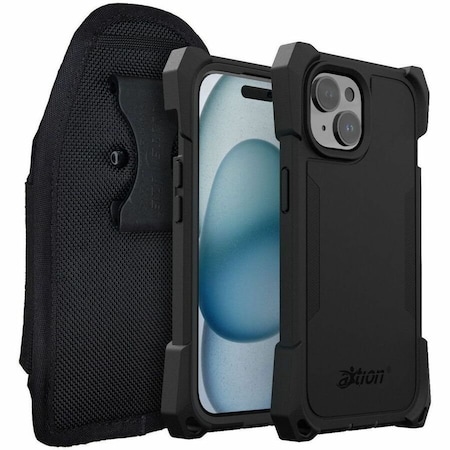 The Joy Factory IPHONE 15 CASE WITH GLASS SCREEN PROTECTOR AND BELT CLIP HOLSTER BUNDLE CPA310HS