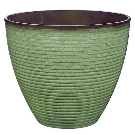 Landscapers Select Wave Planter, 15 in Dia, 12-1/2 in H, Round, Resin, Green, Green Wave PT-S006