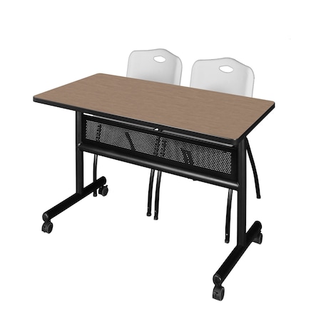 Regency Kobe Flip-Top Privacy Nesting Table W/ 2 M Stack Chairs, 48 in W, 24 in L, Noble Oak MKFTM4824NO47GY