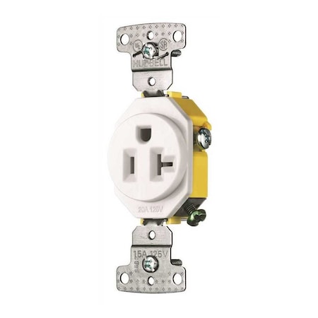 Hubbell Wiring 20 Amp 125-Volt Single Self Ground Receptacle, White RR201W
