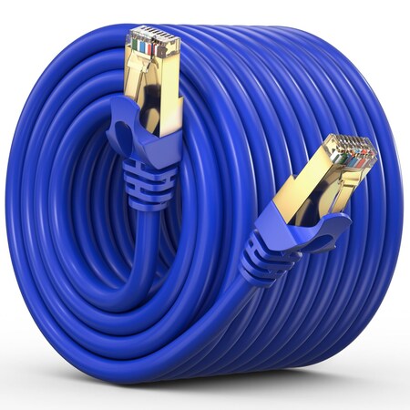 Maximm 100ft Flat Cat7 SFTP Shielded Ethernet Cable, Blue CAT7-100FT-BLUE
