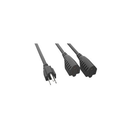Cable Wholesale Power Extension Y Cord, NEMA 5-15P to NEMA 5-15R x 2, SJT Jacket, 14 AWG, c(UL), Black, 14 inch 10W2-02301Y
