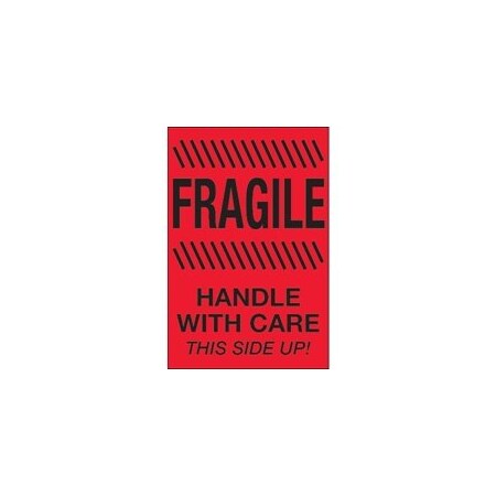 Bubblefast 4 x 6'' - ''Fragile - Handle With Care - This Side Up'' Fluorescent Red Labels BFDL1187