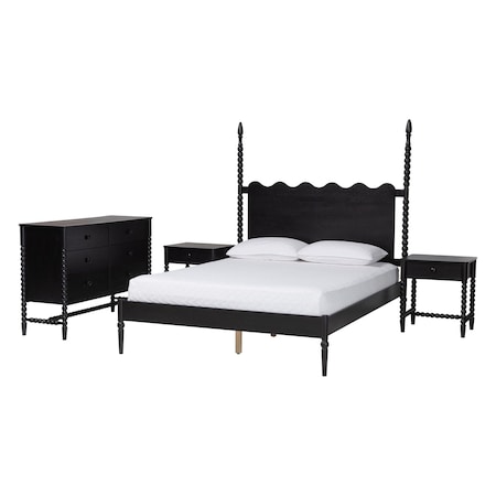 Baxton Studio Brantley Spindle Bedroom Set, Black, Queen 272-14805-14805-14806-14808-ZORO