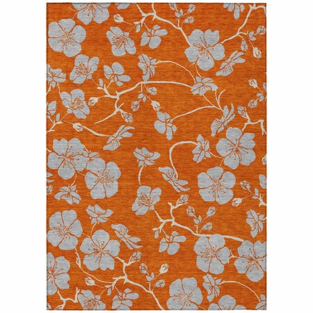Homeroots 3' X 5' Orange And Gray Floral Washable Indoor Outdoor Area Rug 600030