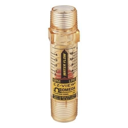 Omega Easy-View Flow Meter, Water, 1 GPM to 10 GPM, 325 psi, 3/4 " 1 " Solder, 121 degC (250 degF), 5 %,  FL-9210