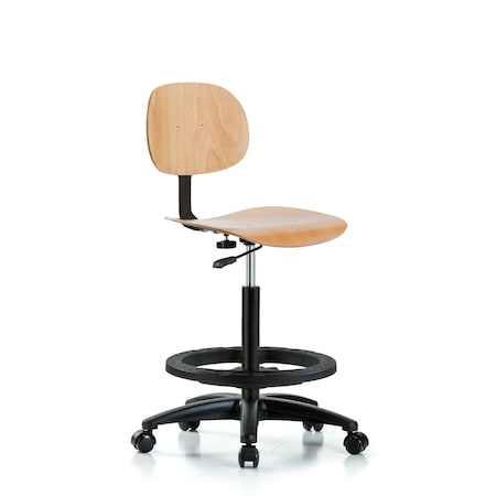 Blue Ridge Ergonomics Chair, Wood, Hi Bench, BF Casters, Wood, 21-1/2" to 31-1/4" Seat Height, Rolling BR-WHBCH-RG-BF-RC