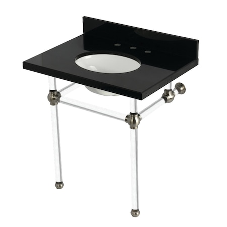 Kingston Brass 30" Black Granite Console Sink with Acrylic Legs, 8-Inch, 3-Hole, Black Granite/Brushed Nickel KVPK3030KA8