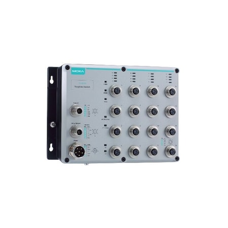 Moxa L2 managed switch with 16 10/100BaseT(X) M12 ports, dual power input, 24 to TN-5516A-WV-CT-T