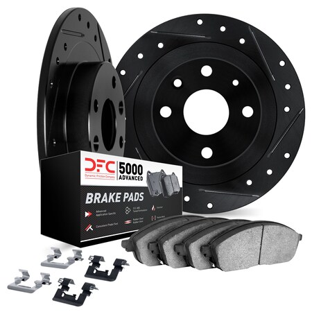 Dynamic Friction Co DFC Rotors-Drilled & Slotted-Black w/ 5000 Advanced Brake Pads Incl Hdw 8512-76002