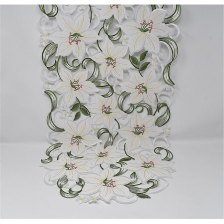 Sinobrite 16 x 72 in. Lily on White Fabric Table Runner H9061-16x72