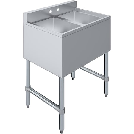 Amgood Underbar Sink, 2 bowl, Freestanding, 304 Stainless Steel, 19 in. W x 26 in. L x 10 in. H AMG SINK BAR S2C-101410-NF-Z