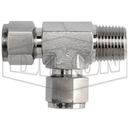 Dixon The Right Connection Instrumentation Run Tee, 3/8 in x 1/4-18, Tube x MNPT, 316 SS, Domestic 6-DTMT-4