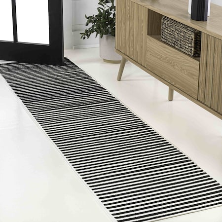 Jonathan Y Aarhus High-Low Minimalist Scandi Striped Black/White 2 ft. x 8 ft. Runner Rug SCN102F-28