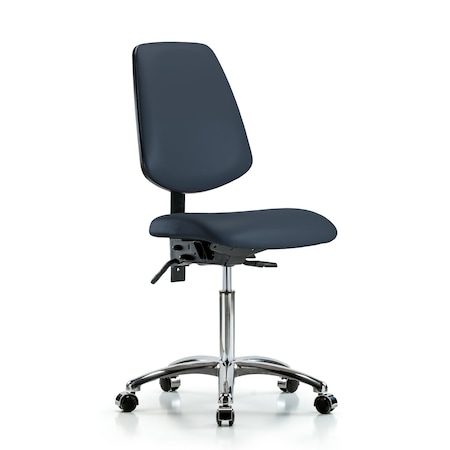 Blue Ridge Ergonomics Bench Chair, Vinyl, Med, Bk, Cast, Navy, No Arms, 22" to 29" Height, Imperial Blue BR-VMBCH-MB-CR-T1-A0-NF-CC-8582