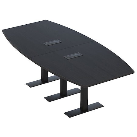 Skutchi Designs 8ft Conference Table With Power Unit | 8 Person Modular Boat Meeting Table | Harmony Series HAR-BOT-48X96-T.BK-U999ST19-EBLK