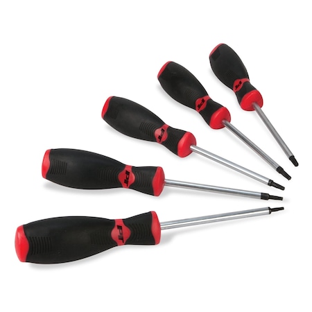 Performance Tool 5 pc. Star Screwdriver Set, Magnetic Tips, T10-T27, Non-Slip Grips W30899