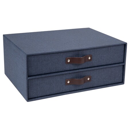 Bigso Birger 2-Drawer Canvas Fiberboard Easy Pull Handle Document Letter Box, 5.7 x 13 x 9.8 in, Blue, 3PK 9431C3843
