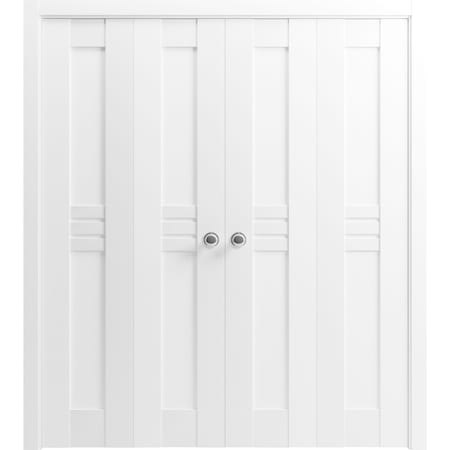 Vdomdoors Sliding Closet Double Bi-fold Doors, Mela 7444 White Silk, Sturdy Tracks Moldings Trims Hardware Se MELA7444DBF-WS-96 x 96 (4* 24x96)
