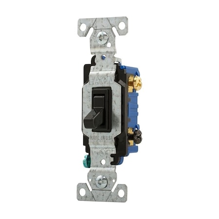 Eaton Wiring Devices Switch, 15 A, 120 V, Screw Terminal, Polycarbonate Housing Material, Black 1303-7BK
