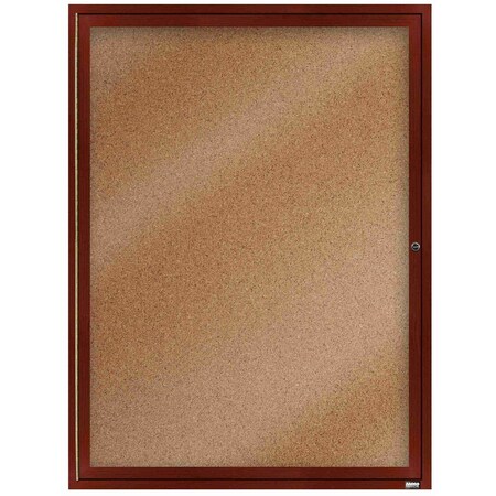 Aarco Enclosed Natural Pebble Grain Cork Bulletin Board w/ Cherry Wood Look Finish Al Frame, 48''Hx36''W DCCW4836R