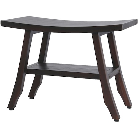 Homeroots 24" Dark Brown Teak Shower Bench With Shelf 376686