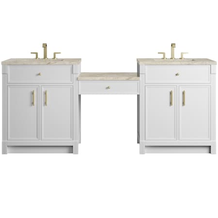 James Martin Vanities Bellshire 84" Dual Vanity Set with 24" Make-Up Counter, Bright White w/3 cm Tajnar Eclos Top 660-VMC84-BW-3TJR