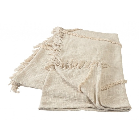 Homeroots 60" X 50" Cream Woven Cotton Throw Blanket with Fringe 516543