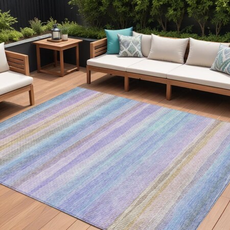 Homeroots 10' X 14' Lavender Sky Blue And Beige Striped Washable Indoor Outdoor Area Rug 631220