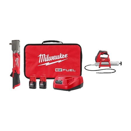 Milwaukee Tool M12 FUEL Impact Wrench + M12 Grease Gun 2564-22, 2446-20