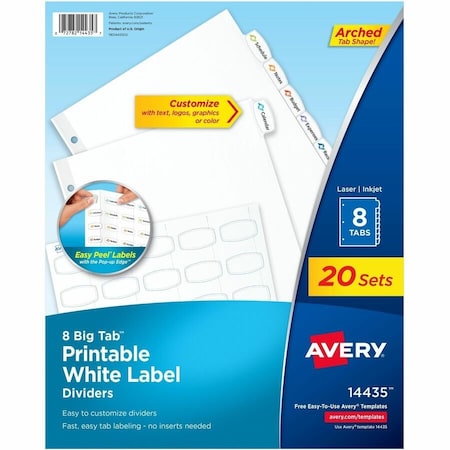 Avery reg Big Tab Printable White Label Dividers, White, 6PK AVE14435