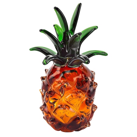 Homeroots 9" Orange Murano Glass Pineapple Statue Tabletop Sculpture 376132