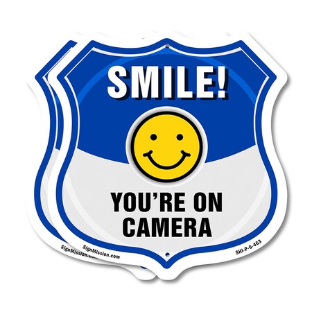 Signmission Smile You're On Camera Shield Sign Smile, 6 inch X 6 inch, Plastic Sign, 2PK SHI-P-2PACK-6-463