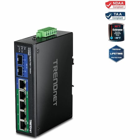 Trendnet 6-Port Hardened Industrial Gigabit Ultra PoE DIN-Rail Switch TI-UPG62
