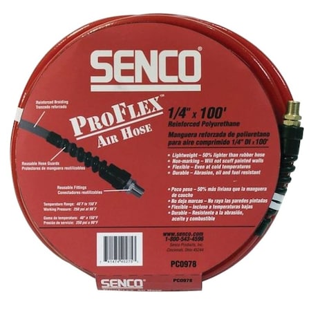 Senco SENCO PC0978 Air Hose, 1/4 in OD, MPT, Polyurethane PC0978