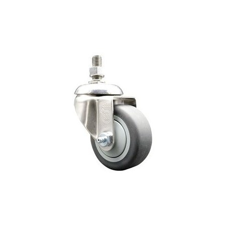 Service Caster 3.5 Inch 316SS Thermoplastic Rubber Wheel Swivel 10mm Threaded Stem Caster SCC-SS316TS20S3514-TPRB-M1015