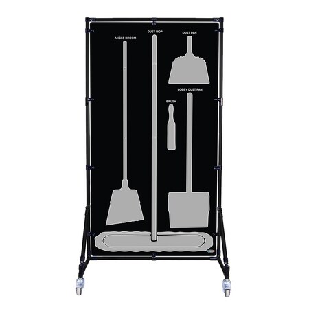 5S Supplies Housekeeping Shadow Board Broom Station V4, Black / Gray Shadows, Kit, No Text HSB-V4-BLACK/GRAY-KIT-NO TEXT