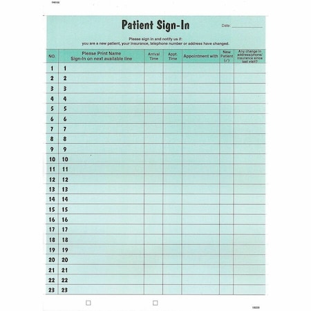 Tabbies Form, Sign-In, Patient, Green Pk TAB14532