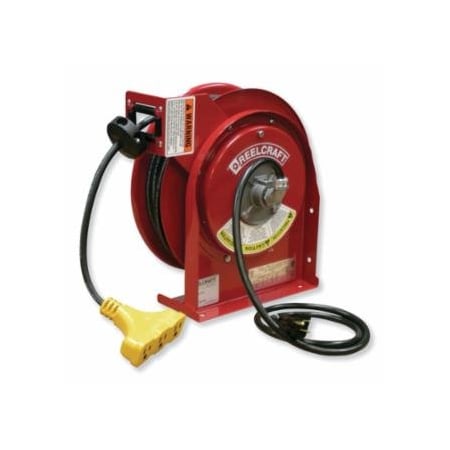 Reelcraft L 4000 Series Light and Power Cord Reel, 12/3 AWG, 15 A, 45 ft Cord, Triple Tap 523-L45451239