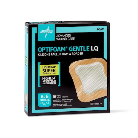 Medline Optifoam Gentle Silicone-Faced Foam Dressing with Liquitrap Super Absorbent Core, 10PK MSC2366EPZ