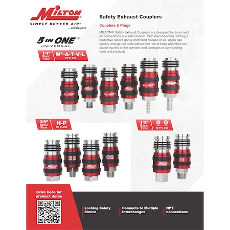 Milton Universal Safety Exhaust Coupler Display Pack 1750BK-DSPKIT