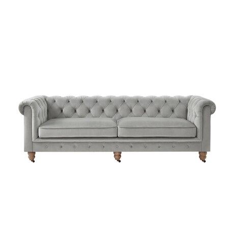 Homeroots 93" Gray Velvet Chesterfield Wood Sofa 543984